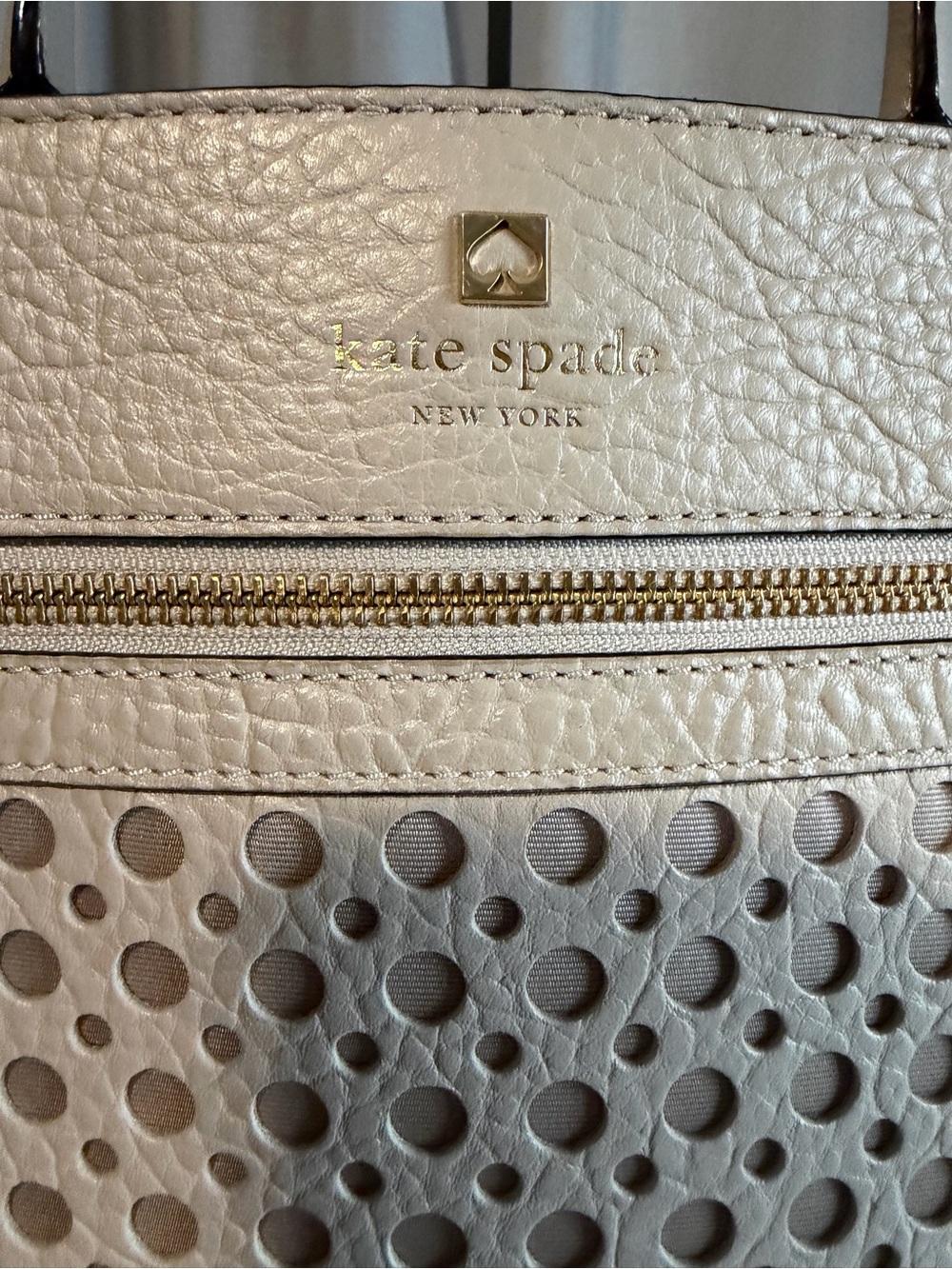 Kate Spade Perri Lane Bubbles Lynne Perforated Leather Tote Bag – Ivory / Cream - Picture 6 of 11